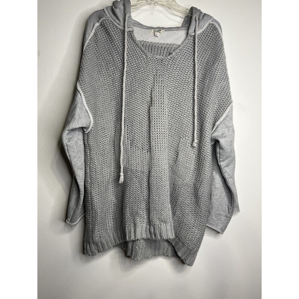 Umgee Women's Chunky Pullover Sweater Hoodie Knitted Medium Gray Oversized Loose